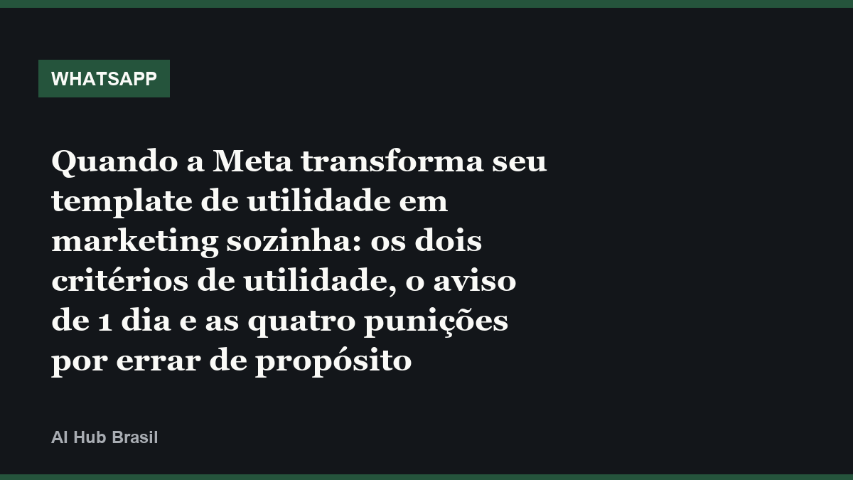 Quando a Meta transforma seu template de utilidade em marketing sozinha: os dois critérios de utilidade, o aviso de 1 dia e as quatro punições por errar de propósito